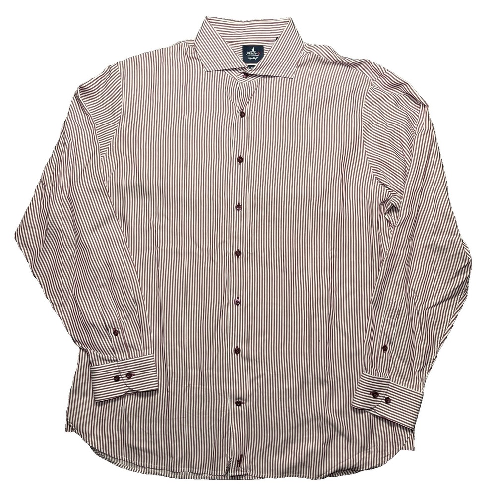 Johnnie O Shirt Mens XL White Red Stripe Top Shelf Button Up 100% Tencel Surfer